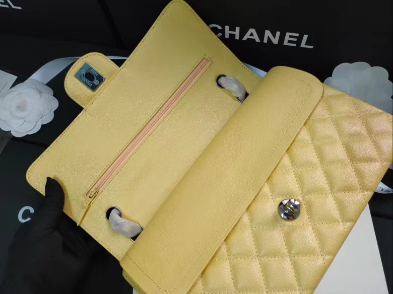 chanel flap bag Iridescent Grained Calfskin&silver Metal -Tone AS1112 yellow