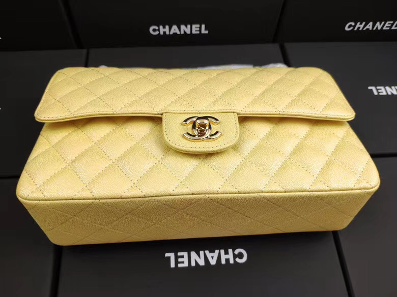 chanel flap bag Iridescent Grained Calfskin&Gold-Tone AS1112 yellow