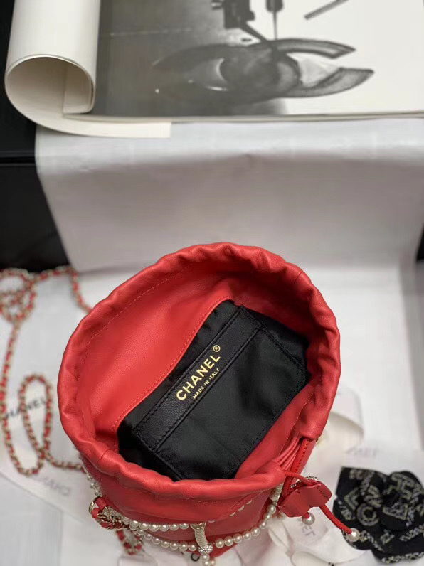 Chanel drawstring bag Lambskin & Gold Metal AS2388 red