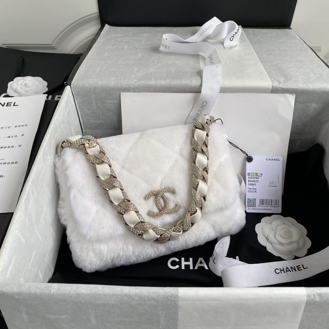 Chanel flap bag Shearling Lambskin Strass & Gold-Tone Metal AS2240 White