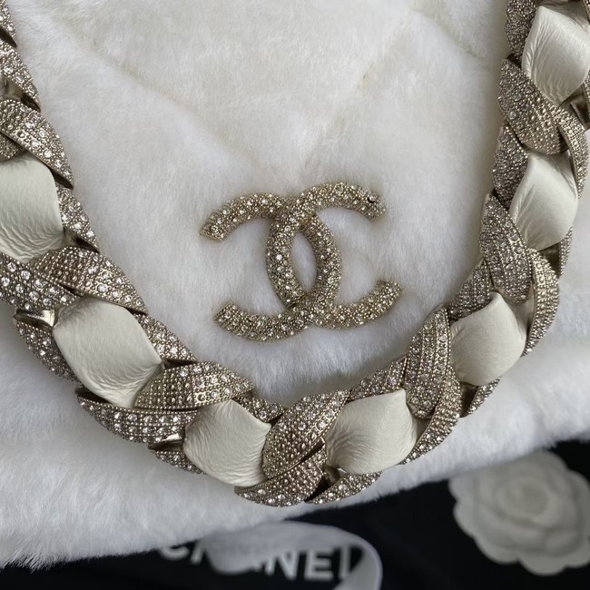 Chanel flap bag Shearling Lambskin Strass & Gold-Tone Metal AS2240 White