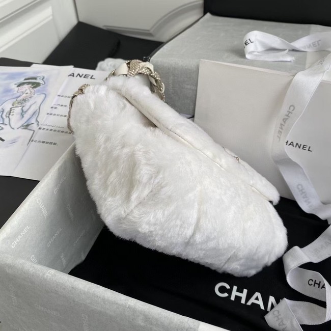 Chanel flap bag Shearling Lambskin Strass & Gold-Tone Metal AS2240 White