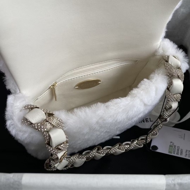 Chanel flap bag Shearling Lambskin Strass & Gold-Tone Metal AS2240 White