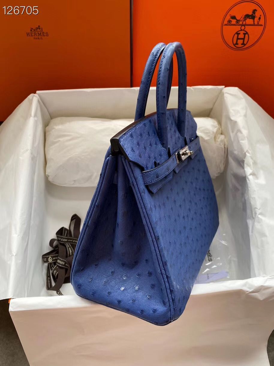 Hermes Birkin Bag Original Leather Ostrich Skin HBK2530 Dark Blue