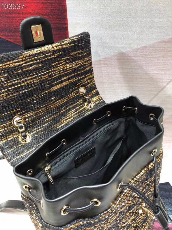 CHANEL Tweed small Backpack & gold-Tone Metal 69965 black