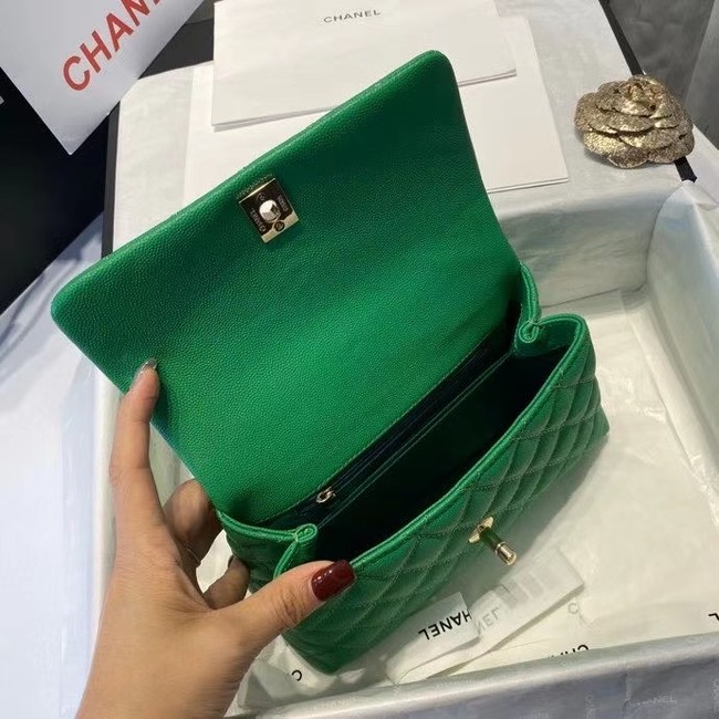 Chanel flap bag with top handle A92990 green