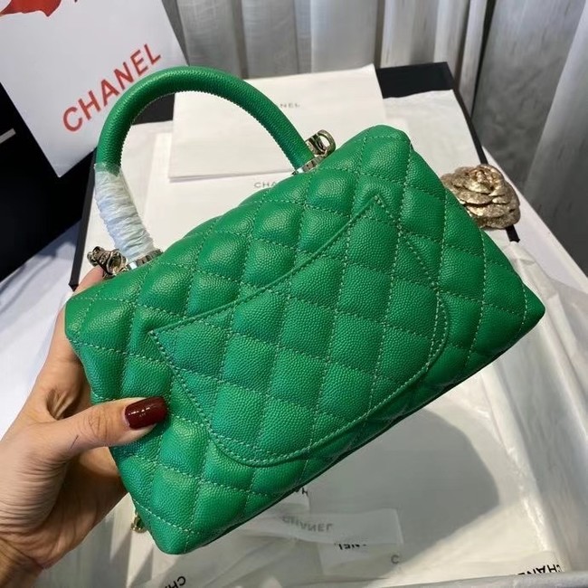 Chanel flap bag with top handle A92990 green