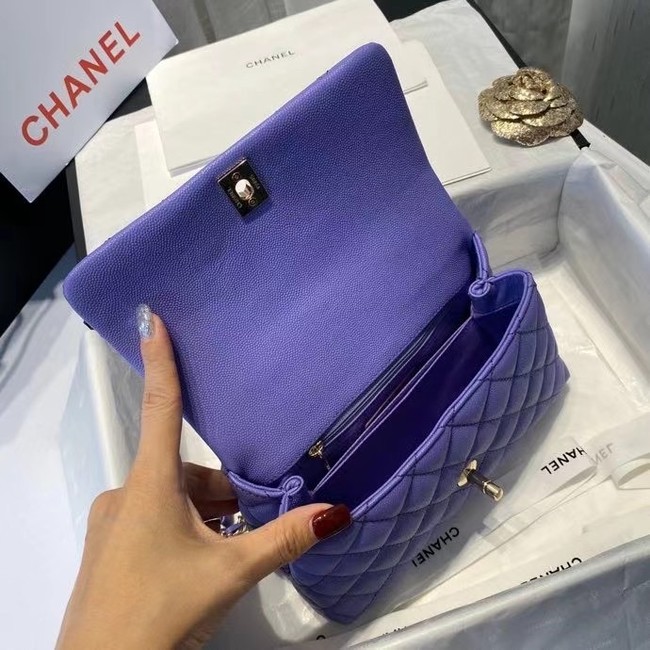 Chanel flap bag with top handle A92990 purple