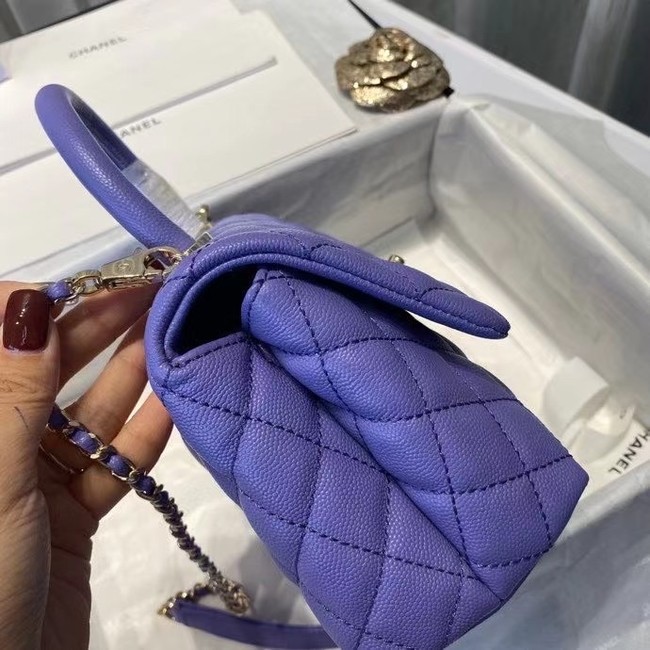 Chanel flap bag with top handle A92990 purple