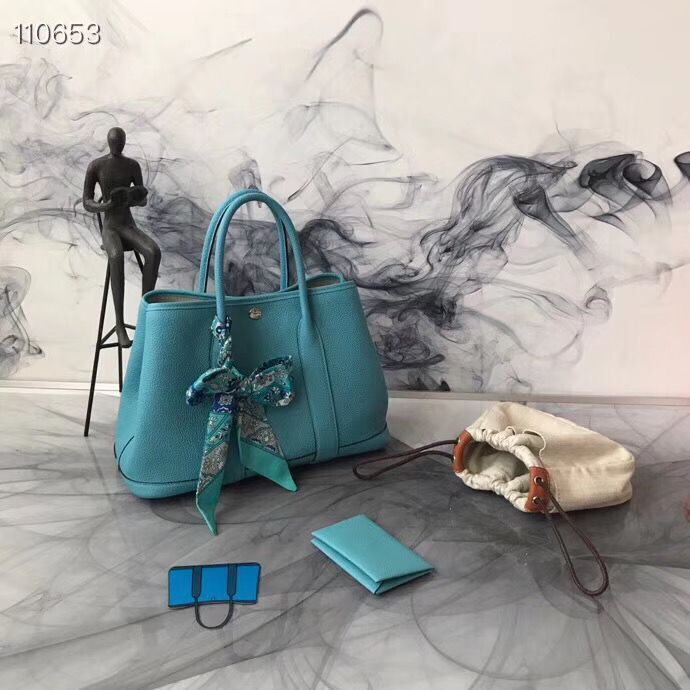 Hermes Garden Party 36cm 30cm Tote Bag Original Leather Light Blue