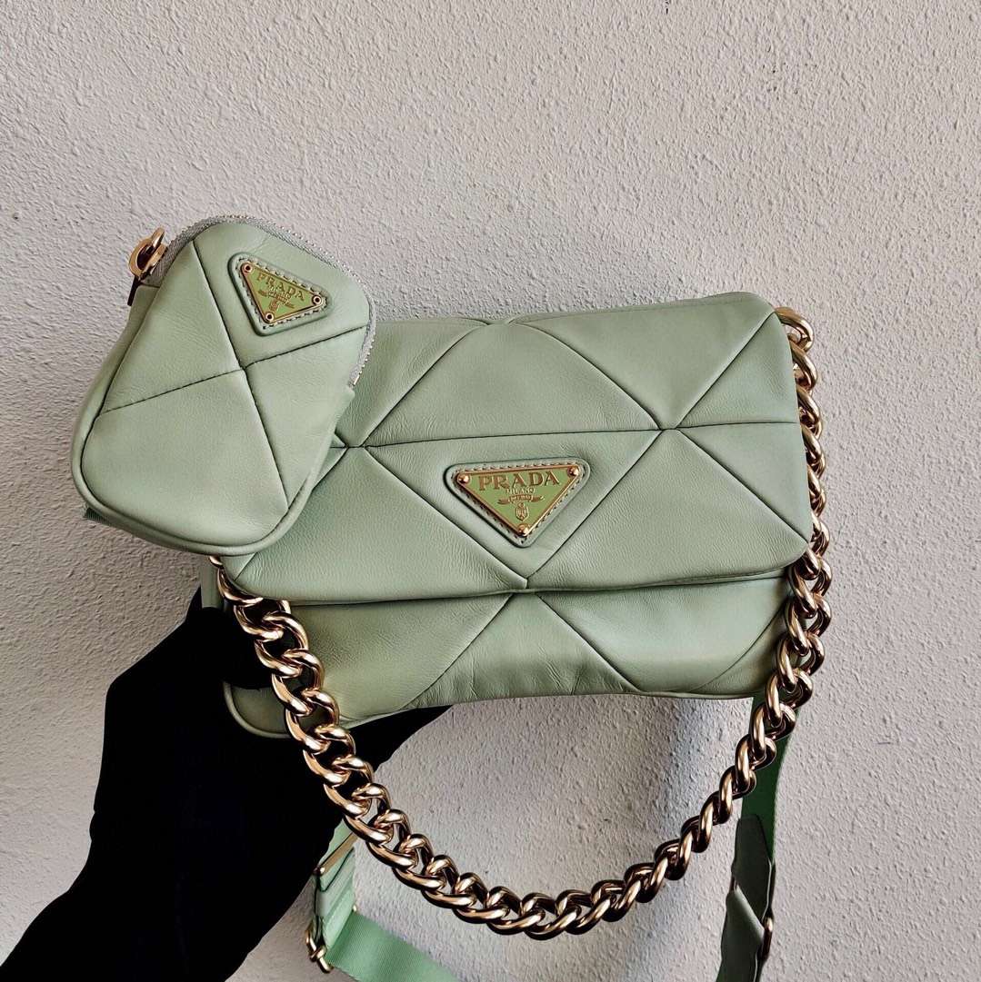 Prada Gaufre nappa leather shoulder bag 1BD292A light green