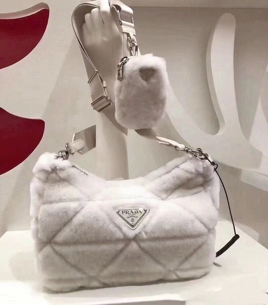 Prada Mink hair shoulder bag 1BC151M white