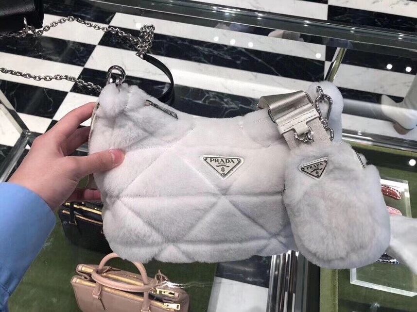 Prada Mink hair shoulder bag 1BC151M white