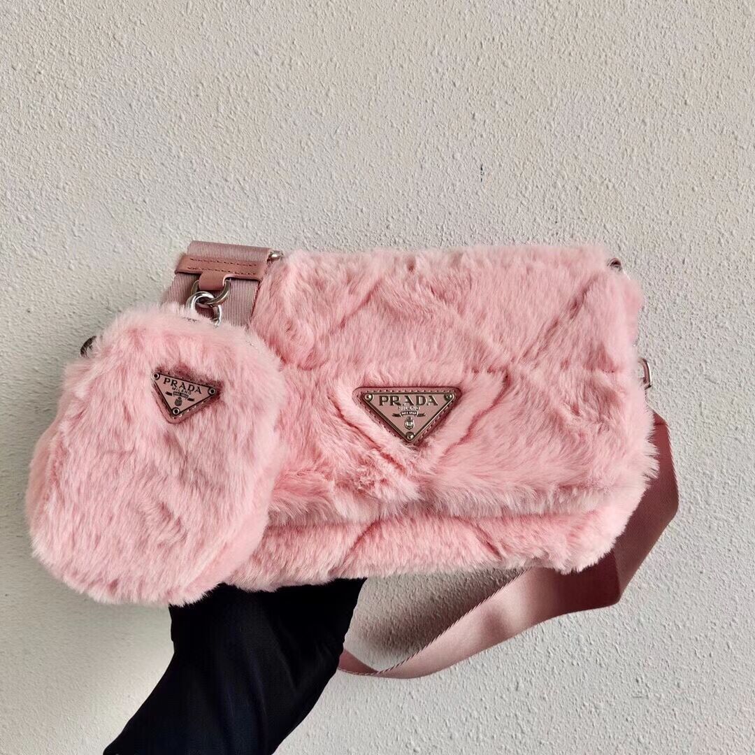 Prada Mink hair shoulder bag 1BC292M pink