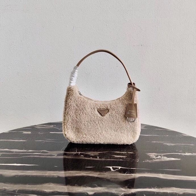 Prada Shearling tote mini-bag 1NE515 Biscuits