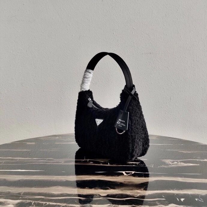 Prada Shearling tote mini-bag 1NE515 black