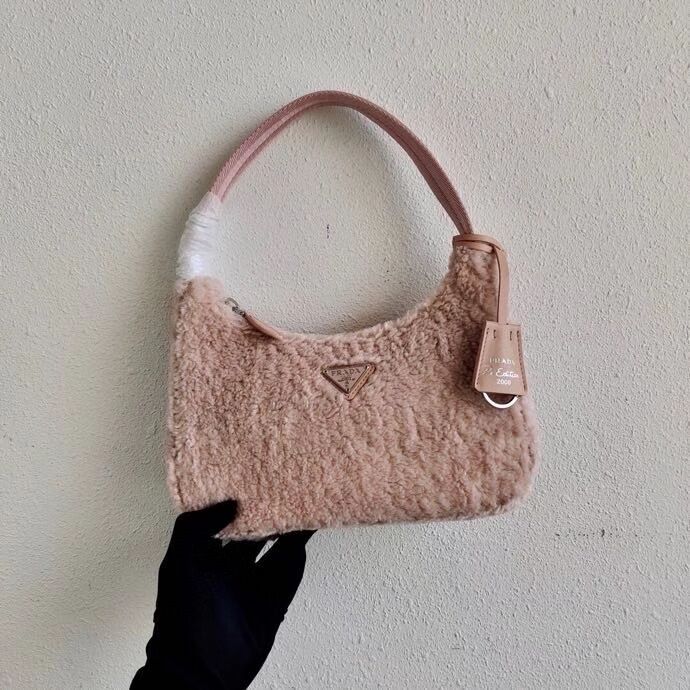 Prada Shearling tote mini-bag 1NE515 pink