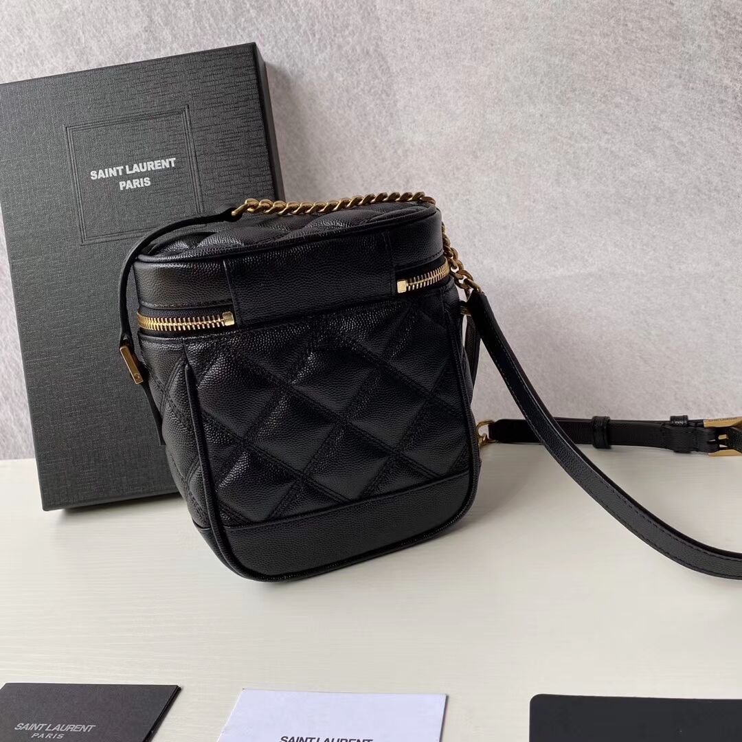 SAINT LAURENT 80S VANITY BAG IN CARRE-QUILTED GRAIN DE POUDRE EMBOSSED LEATHER 649779 black