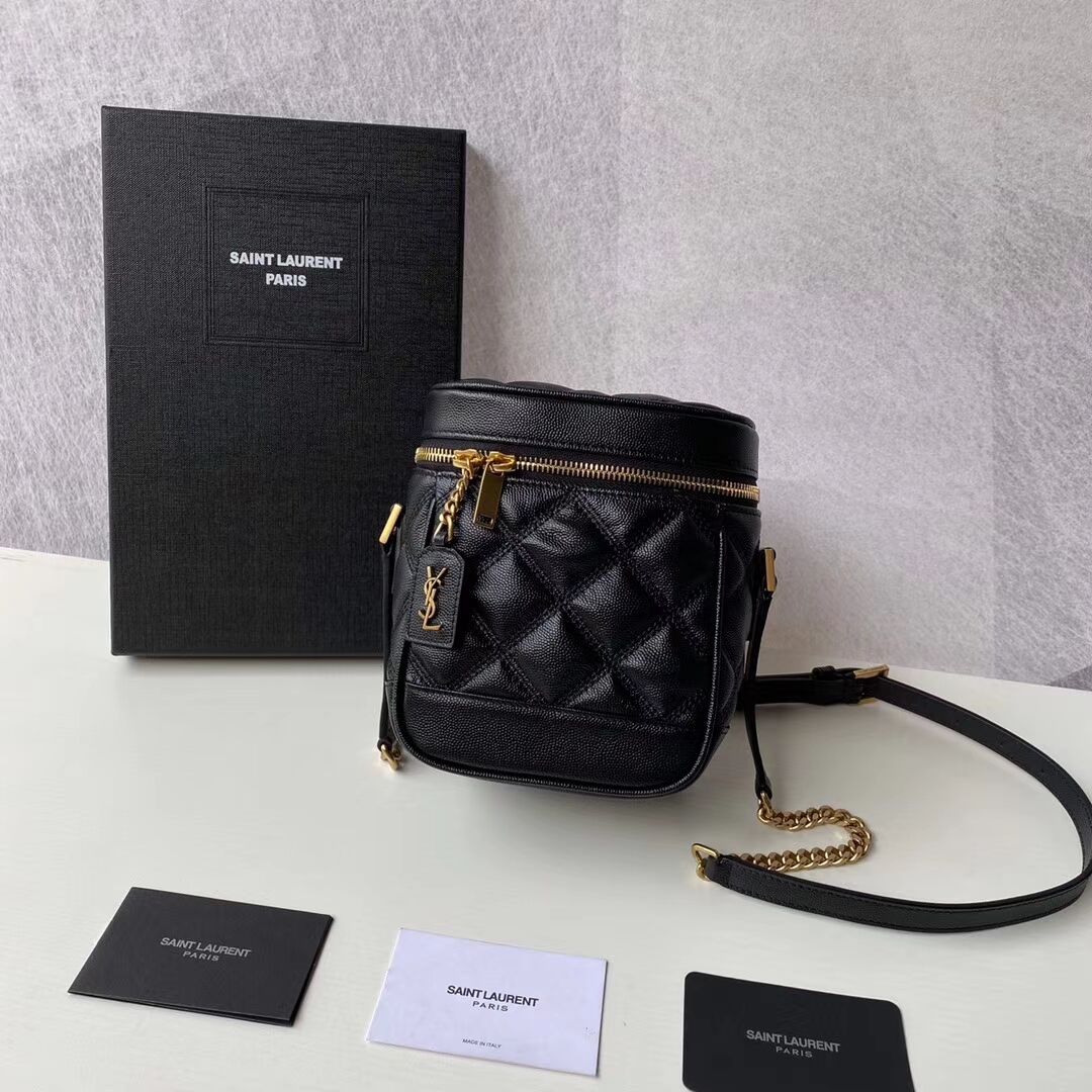 SAINT LAURENT 80S VANITY BAG IN CARRE-QUILTED GRAIN DE POUDRE EMBOSSED LEATHER 649779 black