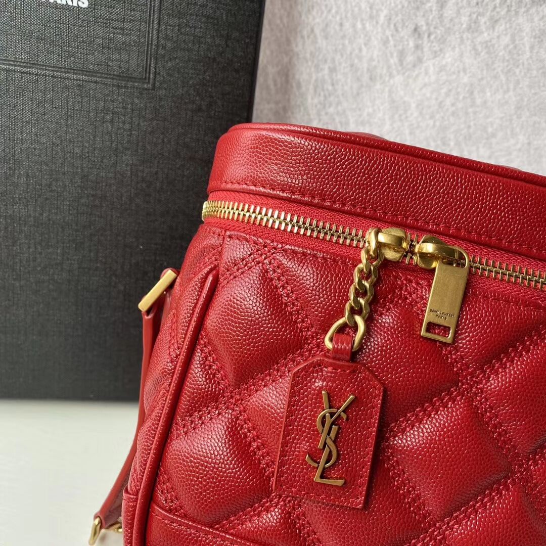 SAINT LAURENT 80S VANITY BAG IN CARRE-QUILTED GRAIN DE POUDRE EMBOSSED LEATHER 649779 red