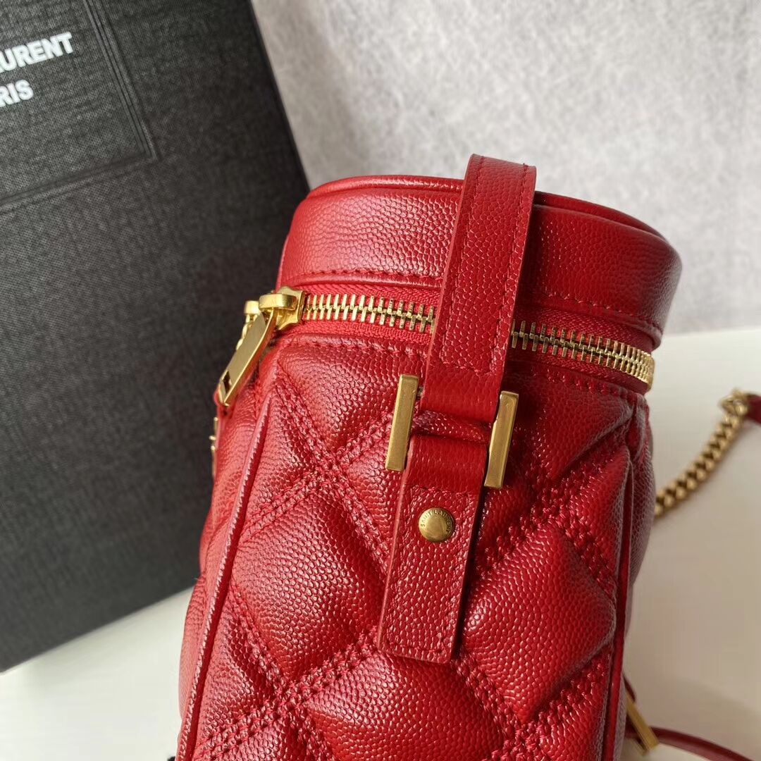 SAINT LAURENT 80S VANITY BAG IN CARRE-QUILTED GRAIN DE POUDRE EMBOSSED LEATHER 649779 red