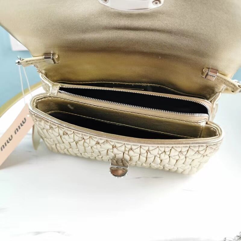 miu miu Matelasse Nappa Leather Shoulder Bag 5BP012M gold