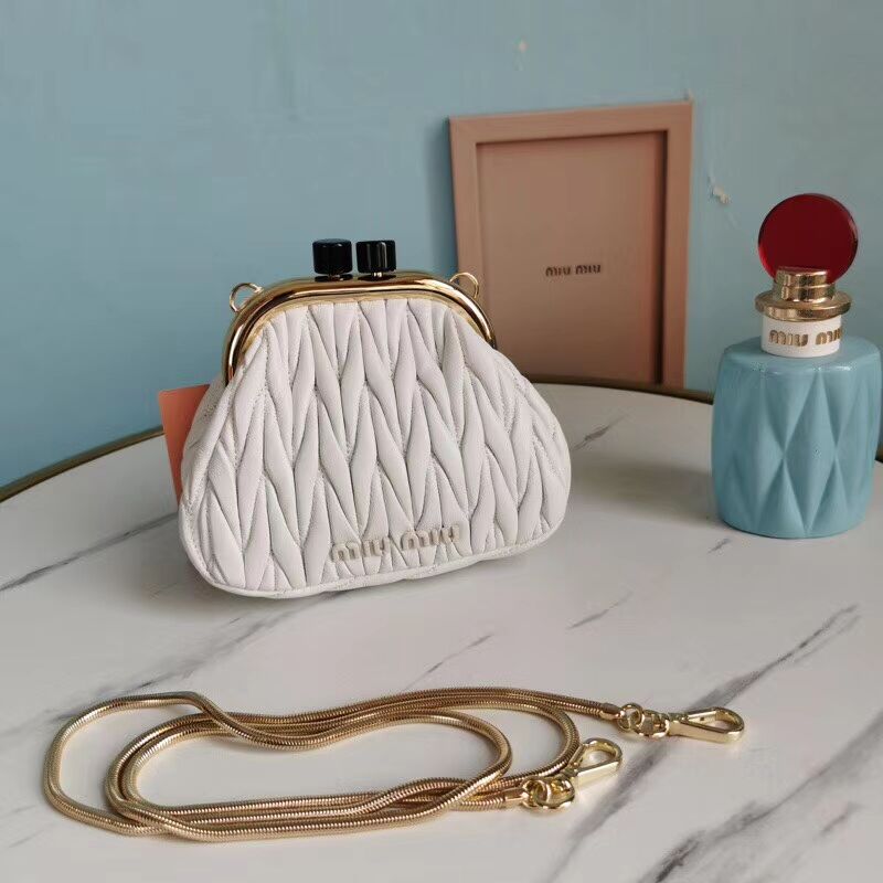 miu miu Matelasse Nappa Leather mini Shoulder Bag 5BB017S white