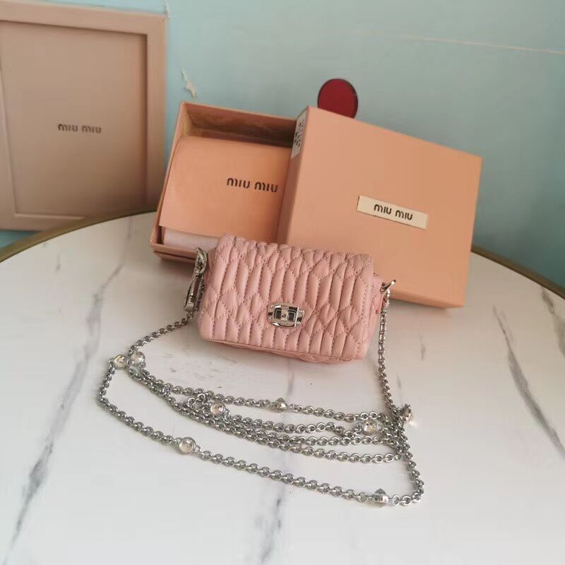 miu miu Matelasse Nappa Leather mini Shoulder Bag 5TT124 pink