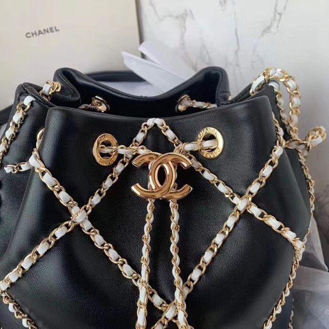 Chanel drawstring bag Lambskin AS2386 black & white