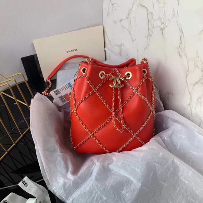 Chanel drawstring bag Lambskin AS2386 red