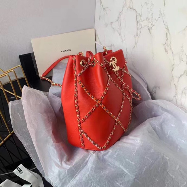 Chanel drawstring bag Lambskin AS2386 red