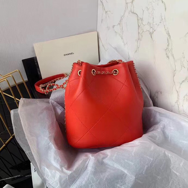 Chanel drawstring bag Lambskin AS2386 red