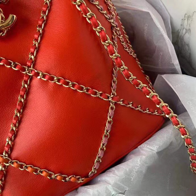 Chanel drawstring bag Lambskin AS2386 red