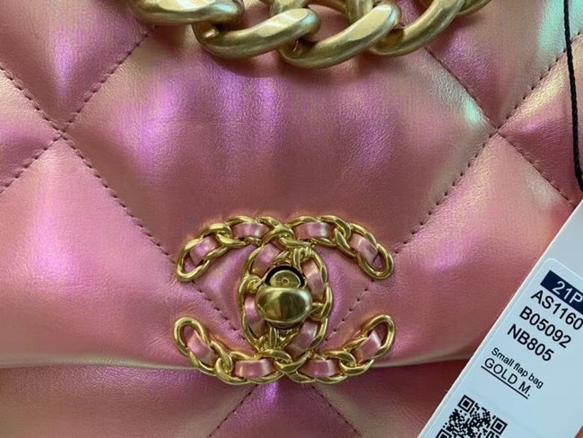 chanel 19 large flap bag Iridescent Calfskin&Gold-Tone AS1162 Pink