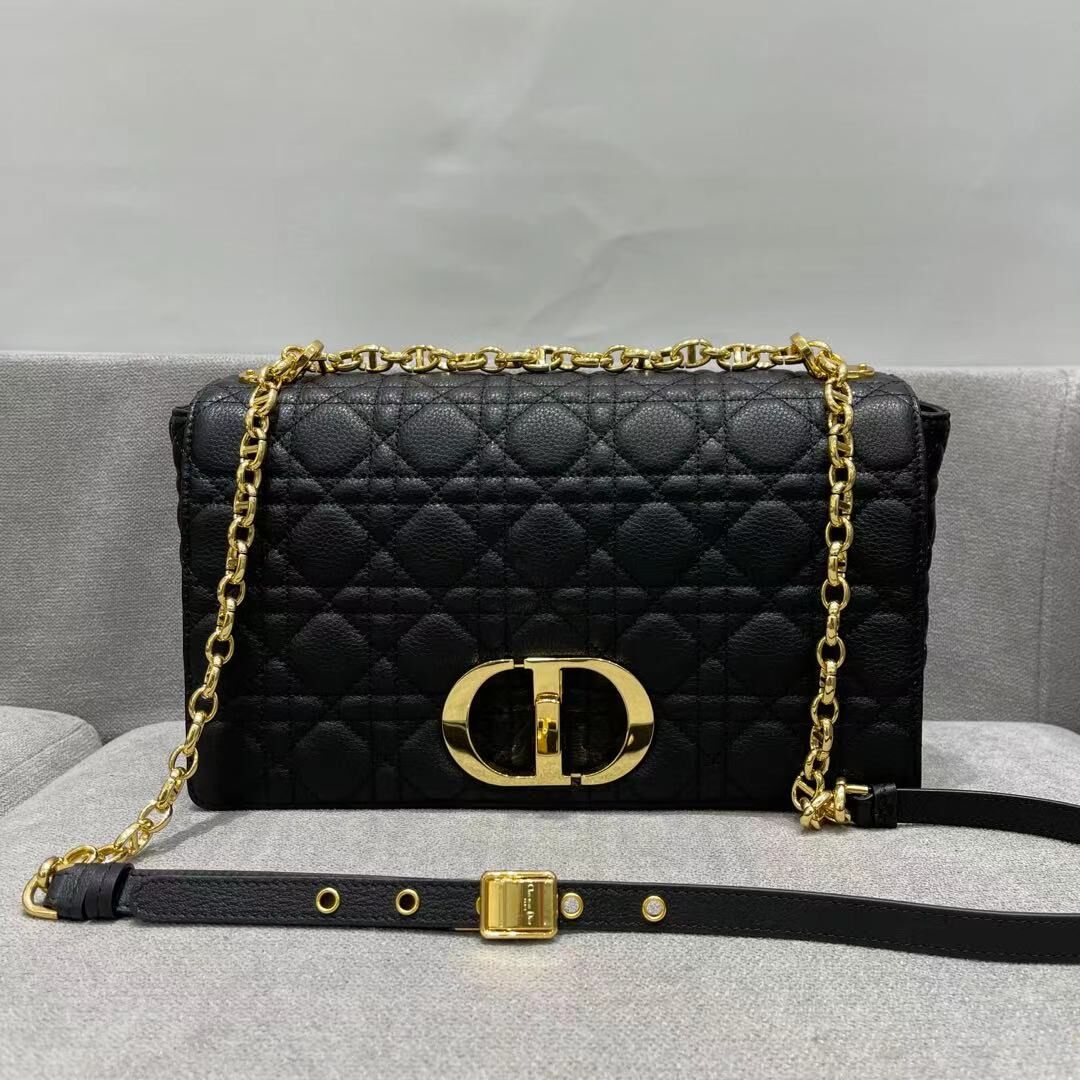 LARGE DIOR CARO BAG Black Soft Cannage Calfskin M9243U