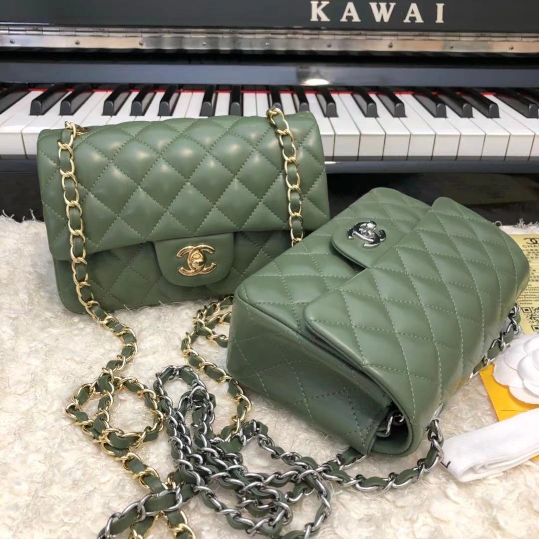 CHANEL Classic Handbag Lambskin A1116 green