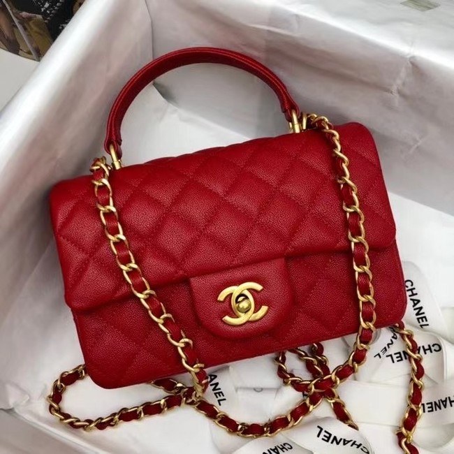 CHANEL mini flap bag with top handle AS2431 red