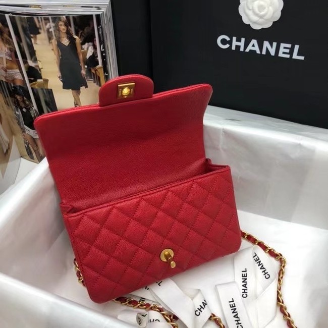 CHANEL mini flap bag with top handle AS2431 red