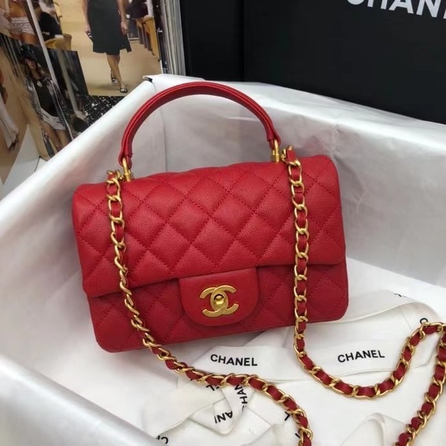 CHANEL mini flap bag with top handle AS2431 red