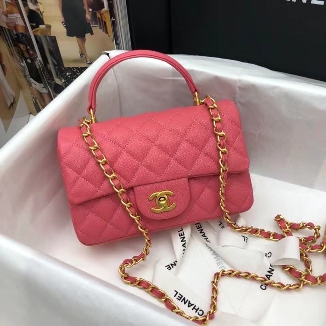 CHANEL mini flap bag with top handle AS2431 rose 