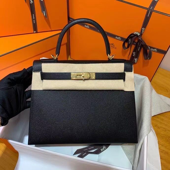 Hermes Kelly 28cm Shoulder Bags Epsom Leather KL28 Black