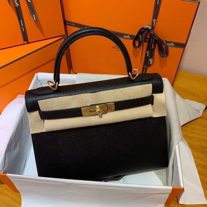 Hermes Kelly 28cm Shoulder Bags Epsom Leather KL28 Black