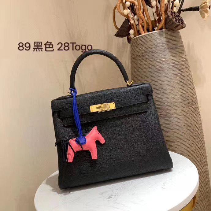 Hermes Kelly 28cm Shoulder Bags Togo Leather KL28 Black