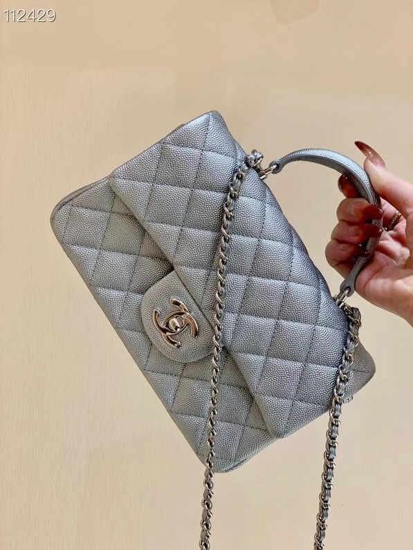 CHANEL mini flap bag with top handle AS2431 Silver