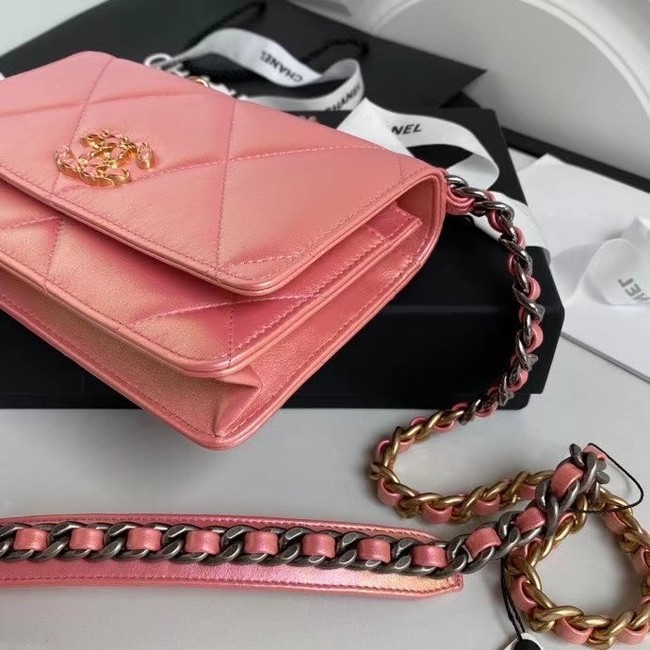 Chanel 19  Iridescent Calfskin Chain Wallet AP0957 pink