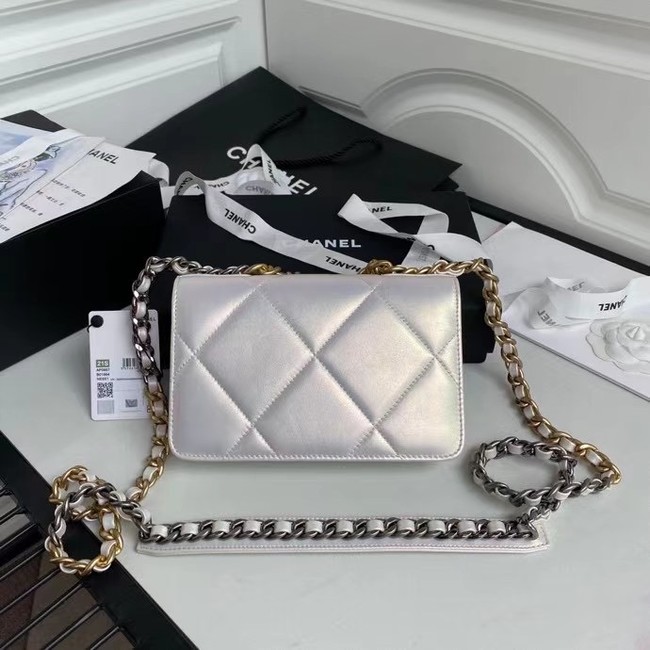 Chanel 19 Iridescent Calfskin Chain Wallet AP0957 white