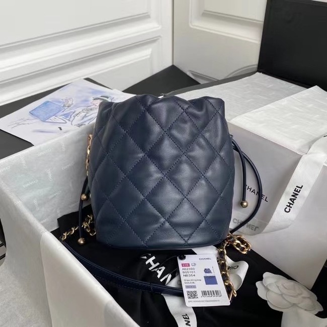 chanel mini Lambskin tote AS2390 Navy Blue