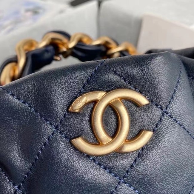 chanel mini Lambskin tote AS2390 Navy Blue