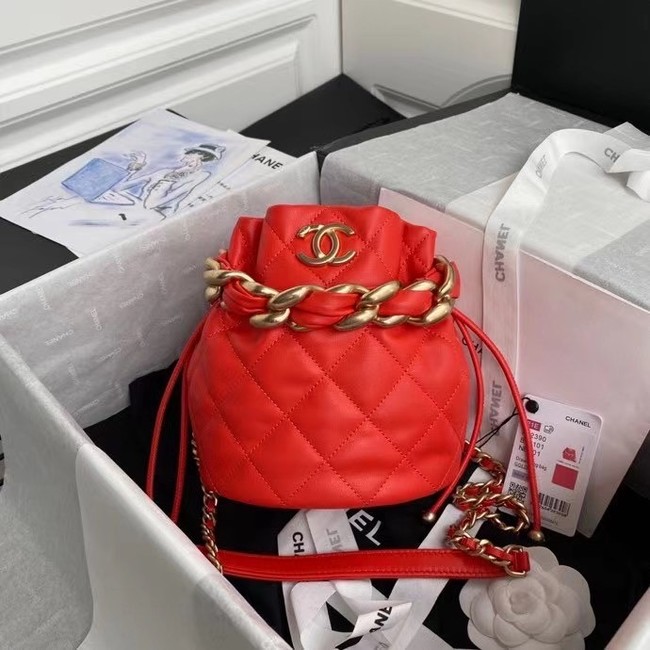 chanel mini Lambskin tote AS2390 red