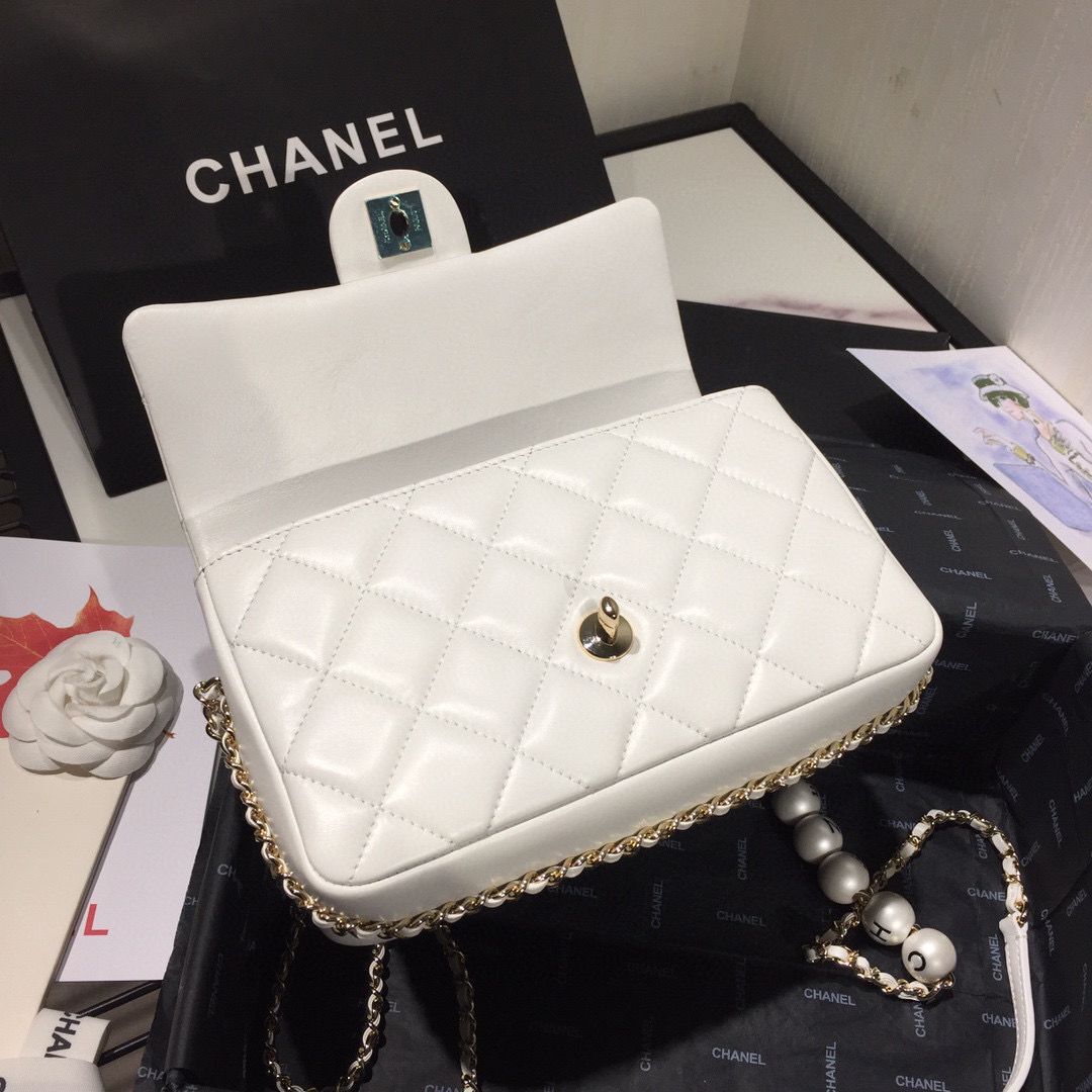 Chanel Flap Original Sheepskin Leather pearl cross-body bag CF1112 White